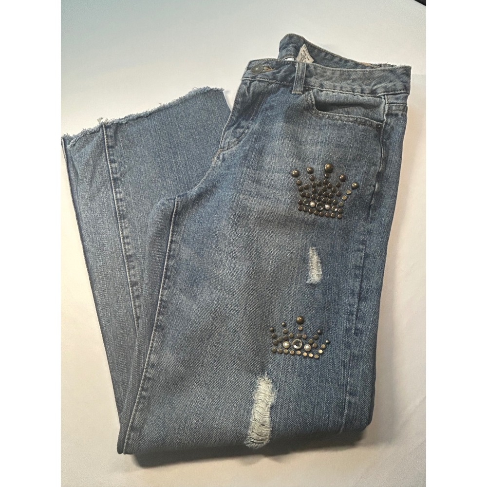 Ivy Jane Jeans Women 8 Blue Studded Crown Distressed Raw Hem